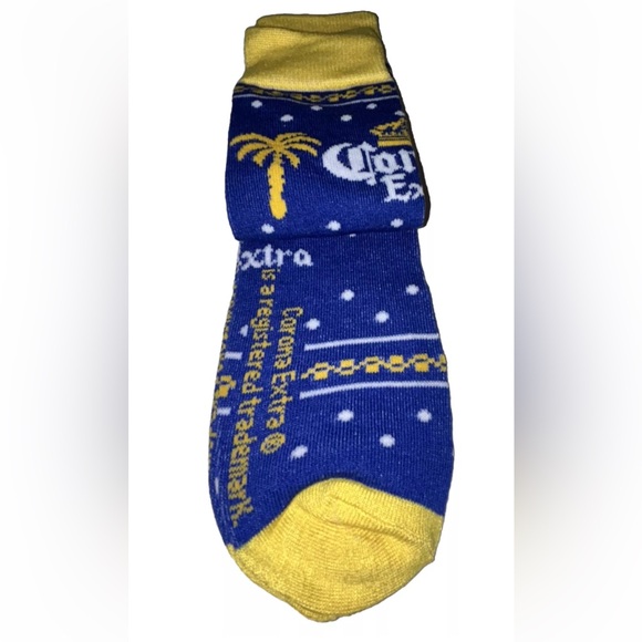 Corona Extra Beer Crew Socks 1 Pair Men 8-12 Blue Yellow w Logo Cerveza Mas Fina - Picture 8 of 11